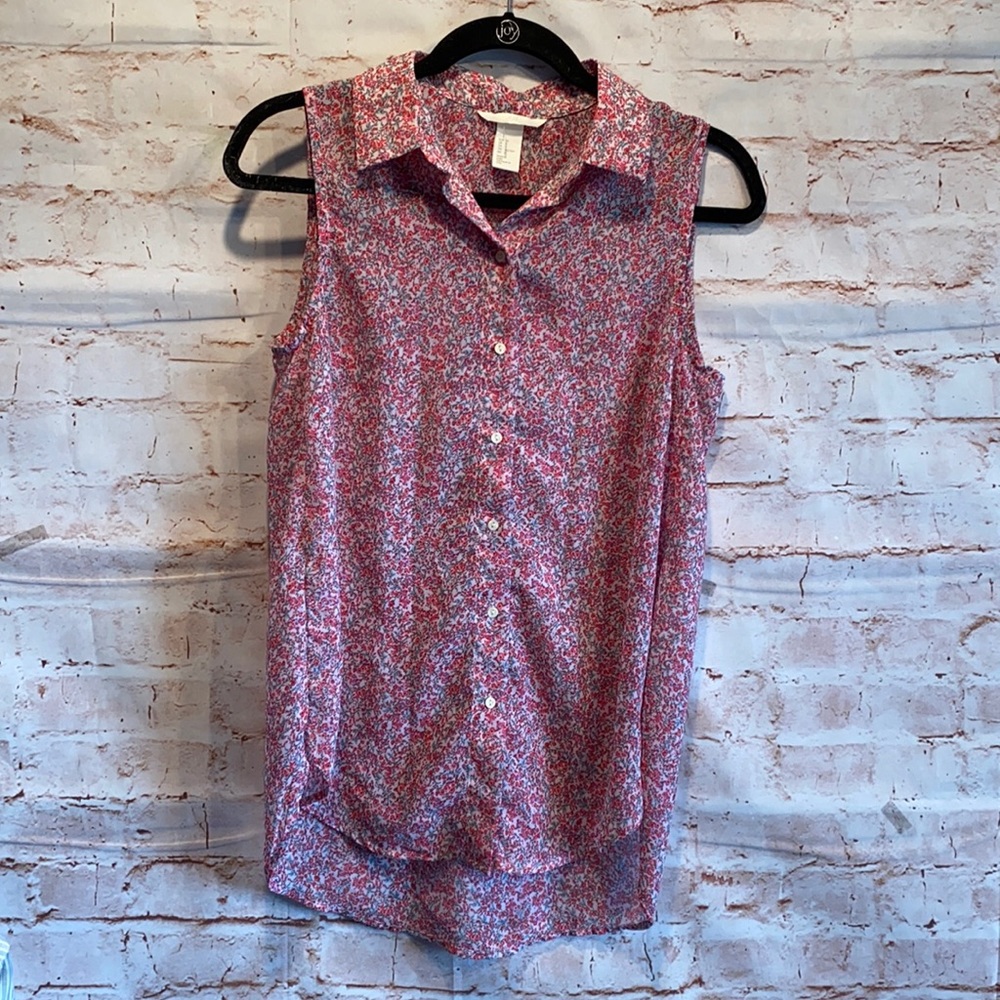 HM sleeveless blouse pink floral 0 flowy collared